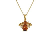 Kiara Jewellery - Bee Pendant Necklace - 925 Sterling Silver Yellow Gold Plated -Inset With Brown Baltic Amber - on 18" Sterling Silver Chain.