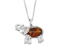 Kiara Jewellery Collier avec pendentif éléphant en argent sterling 925 incrusté d'ambre de la Baltique marron cognac sur une chaîne en argent sterling de 45,7 cm.