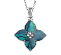 Kiara Jewellery Collier avec pendentif fleur myosotis incrusté d'ormeau bleu verdâtre naturel sur chaîne de 45,7 cm/50,8 cm. Placage anti-ternissement.