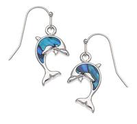 Kiara Jewellery Katy Craig Boucles d'oreilles en forme de dauphin incrustées de coquille d'ormeau bleue naturelle Placage anti-ternissement Hypoallergénique