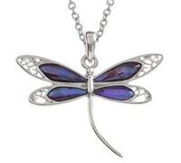 Kiara Jewellery, pendentif en forme de grande libellule incrusté de nacre violet véritable avec chaîne serpent de 45,7 cm Plaqué en rhodium argenté qui ne ternit pas.