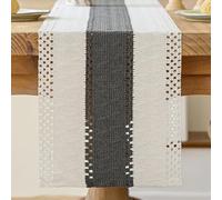 Kiatuniya Chemin de Table Beige et Gris Boho Table Decor Macramé Crochet Dentelle Moderne Centre Nappe Décoration Étroit Vintage Ferme Court Mariage Fête Table Décoration Extérieur 30x180 cm
