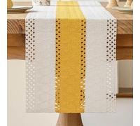 Kiatuniya Chemin de Table Beige et Jaune Boho Table Decor Macramé Crochet Dentelle Moderne Centre Nappe Décoration Étroit Vintage Ferme Court Mariage Fête Table Décoration Extérieur 30x140 cm