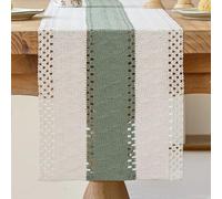 Kiatuniya Chemin de Table Beige et Vert Sauge Boho Table Decor Macramé Crochet Dentelle Moderne Centre Nappe Décoration Étroit Vintage Ferme Court Mariage Fête Table Décoration Extérieur 30x140 cm