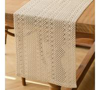 Kiatuniya Chemin de Table Boho Décoration Blanc Printemps Chemin de Table en Dentelle au Crochet Etroit Vintage Court Beige Crème Décoration de Table de Fête de Mariage en Plein Air 30 x 180 cm