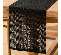 Kiatuniya Chemin de Table Boho Décoration Noir Printemps Chemin de Table en Dentelle au Crochet Etroit Vintage Court Décoration de Table de Fête de Mariage en Plein Air 30 x 140 cm