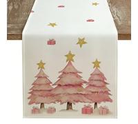 Kiatuniya Chemin de Table Noël Rose Arbres Table Runner Décoration d'hiver Modernes Rectangulaire Longue Nappe de Dîner de Noel pour Salle à Manger, Fête, Cuisine 33x183 cm