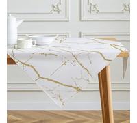 Kiatuniya Nappe Blanc et Or Moderne en Marbre Texture Abstraite Lin Décoration de Table de Cuisine Intérieur Hiver Printemps Vacances Fête 100 x 100 cm