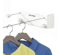 KIAYOO Corde à Linge Rétractable Intérieur Extérieur de 2 * 4.2M, Étendoir Mural Fil à Linge Sèche Linge Mural pour Appartement, Hôtel, Buanderie, Salle De Bain, Sécher Les Couettes, Vêtements,Blanc