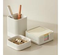 KIBAGA Lot de 3 organiseurs de bureau esthétiques pour votre bureau - Accessoires de bureau en béton robuste pour homme ou femme qui améliorent n'importe quelle décoration de bureau - Ensemble avec, kiba-deskset_23-120