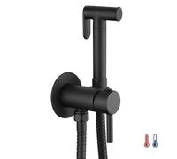 Kibath L474651 Robinet pour WC, noir hygiène intime pour remplacement du bidet, mitigeur eau froide et chaude avec douche à main, design rond, noir mat
