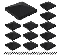 KIBBEH Lot de 12 capuchons de poteaux de clôture noirs pour poteaux carrés de 10,2 x 10,2 cm avec 24 vis incluses, couvre-poteaux d'extérieur durables pour protection et décoration