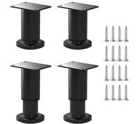 KIBBEH Lot de 4 pieds de meubles réglables en métal robuste de 8 à 12 cm, en acier renforcé avec base antidérapante pour lit, table, armoire, canapé, anti-secousses et protection du sol (noir)