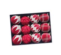 KiBcsLic 12 Pièces Boules Suspension Boules Noël Ornement Sapin Suspendues Velours Robustesse Effet Flocké Raffiné Convient pour Maison Décor Réception, Rouge
