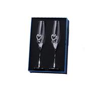 KiBcsLic 2 Pièces Flûte à Champagne Cristal Verre Coupe Mariage Cœur Cristaux Support Métal Plaqué Or Convient pour Cérémonie Réception Collection Commémo, argent