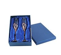 KiBcsLic 2 Pièces Flûte à Champagne Cristal Verre Coupe Mariage Cœur Cristaux Support Métal Plaqué Or Convient pour Cérémonie Réception Collection Commémo, Or rose