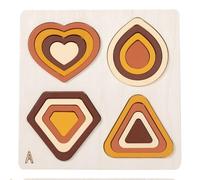 KiBcsLic 4 Pièces Puzzle Géométrique en Bois Coordination Œil-Main Plateau D'encastrement de Formes Pensée Spatiale Puzzle de Reconnaissance des Formes, Puzzle 3D Formes Maillard Modèle A