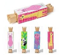 KiBcsLic 5 Pièces Puzzle Bloc Rotatif Enfants Jeu Éducatif Bois Animal Jouet Cognitif Mécanisme Twist-and-match Bois Lisse Peint à L'Eau Adapté Aux, 4 pièces
