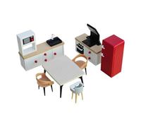 KiBcsLic 7 Pièces Meubles de Maison de Poupée Ensemble de Dînette Miniature Jouet de Rôle avec Décorations de Chambre de Poupée Convenable pour Les Activités, Réfrigérateur Rouge