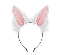 KiBcsLic avec Oreilles Chat fait Main, Blanc Et Rose | Peluche, Accessoire, pour Cosplay, Cosplayeurs, Adultes et Enfants