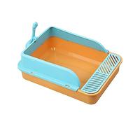 KiBcsLic Bac à Litière Chat Bac à Litière Ouvert Nettoyable Plateau Antiéclaboussures Plastique Solide Déplacement Simple Recommandé pour Chat Chien Rongeur en, Orange et Bleu XL