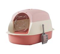 KiBcsLic Bac à Litière pour Chat Plateau Enclosed Toilette avec Couvercle Grande Entrée Rideau Débordement Minimum Détachable Facile à Nettoyer, Rose