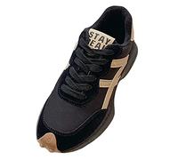 KiBcsLic Baskets Femme Sneakers Actives Chaussures de Sport Tennis Talon surélevé PU Cuir Semelle Souple Adaptées pour Course Activités Physiques Trekk, le noir, 36