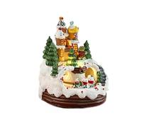 KiBcsLic Boîte à Musique de Noël Maison Festive Figurine de Collection Décor de Bureau Centre de Table Rotatif avec Chansons Classiques et Lumière Douce Appro, Trois Toits