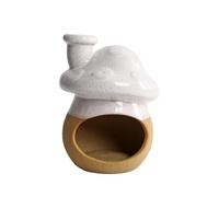 KiBcsLic Brûleur D'Encens Porte-Bougie Ornament Champignon Plateau Céramique Convient pour Méditation Purification d'air Bureau Jardin, Blanc et Jaune
