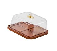 KiBcsLic Cake Stand Moderne Plat à Gâteau avec Cloche Support à Fromage Organiser Biscuits et Pains Bois et TPE pour Réception Festival Maison Salon Convivial, Carré 26.5 X 14.5 Cm