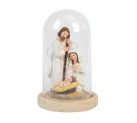 KiBcsLic Christmas Crèche Statue Résine Famille Sainte Ornement Religieux Décoration Maison Lumière LED Base Bois Convient Cadeau Accueil Salon Étagère Chambr, Béquille