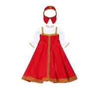 KiBcsLic Costume Russe Traditionnel Fille Comprenant Robe à Col Rond Brodée et Coiffe Assortie Tissu Polyester Doux sur Peau Parfait pour Performance, XL