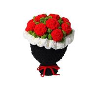 KiBcsLic Crochet Arrangement de Roses Crochetées Main sur Textile Glacé Bouquet Factice pour Accentuer Un Intérieur Adapté à Salon Bureau Chambre, Rouge