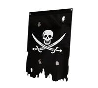 KiBcsLic Drapeau de pirate vertical en lambeaux, décoration d'Halloween, ornement à suspendre, crâne, bannière en os de crâne, pour maison, mur, porte de, Style D