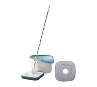 KiBcsLic Ensemble Balai et Seau Balai à Tête Rotative 360 Microfibre Manche Réglable Système D'Essorage Pression Adapté Au Nettoyage Intérieur Entretien Réguli, avec 2 Tampons de Vadrouille