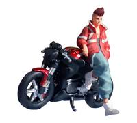 KiBcsLic Figurine Miniature Motard Résine 1 64 avec Accessoire Scène Personnage Micro cyclette Ornement Peint à la Main Adapté à Décoration Bureau, GarÇon