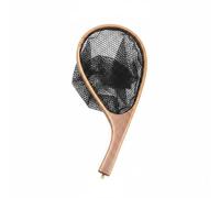 KiBcsLic Filet à Poisson Filet de Pêche Filet de Prise Épuisette de Capture Construction en Bois Maille Fine Caoutchoutée Adaptée pour Le Transport Facile sur, Manche Courbé Modèle A