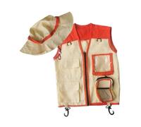 KiBcsLic Kit D'Aventure pour Enfants Veste à Poches et Chapeau Costume Exploration en Plein Air Matériau Résistant Adapté Aux Jeux de Rôle et Découvert, Orange