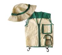 KiBcsLic Kit D'Aventure pour Enfants Veste à Poches et Chapeau Costume Exploration en Plein Air Matériau Résistant Adapté Aux Jeux de Rôle et Découvert, Vert
