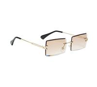 KiBcsLic Lunettes de Soleil Carrées sans Monture Rectangle Vintage Lunettes de Soleil Polycarbonate Branches Métalliques Design Plat Verres Teintés Adaptées à, Marron