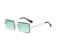 KiBcsLic Lunettes de Soleil Carrées sans Monture Rectangle Vintage Lunettes de Soleil Polycarbonate Branches Métalliques Design Plat Verres Teintés Adaptées à, Vert