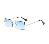 KiBcsLic Lunettes de Soleil Carrées sans Monture Rectangle Vintage Lunettes de Soleil Polycarbonate Branches Métalliques Design Plat Verres Teintés Adaptées à, Bleu