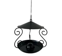 KiBcsLic Mangeoire à Oiseaux Suspendue et Bain d'oiseaux Distributeur de Nourriture sur Plateau en Fer Robuste Anti-Pluie pour Jardin et Cour, Noir