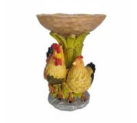 KiBcsLic Mangeoire pour Oiseaux Mangeoire Bain Oiseaux Statue Animaux Résine Décor Nature Bol Large Peu Profond Double Usage Graines et Eau Socle Solide, Coq