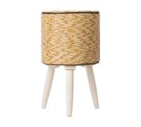 KiBcsLic Panier à Fleurs avec Support Organisateur de Pots de Fleurs avec Panier Tressé Imitation Rotin Pieds Bois Rustique Amovible Adapté Salon, Jaune 33x16cm 3 Pattes