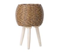 KiBcsLic Panier à Fleurs avec Support Organisateur de Pots de Fleurs avec Panier Tressé Imitation Rotin Pieds Bois Rustique Amovible Adapté Salon, Café 31x20cm 3 Pieds