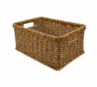 KiBcsLic Panier de Rangement Tressé Panier Table Panier Organiseur Corbeille Maille en PP PE Ouverture sans Couvercle et Poignées Visibilité des Objets Adapté, A107 Marron Foncé 34x24x16cm