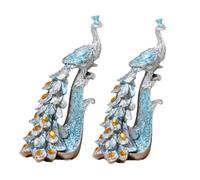 KiBcsLic Paon Statue Figurine Résine Animal Sculpture Décorative Modèle Ornement Créatif Art Nordique Européen Œuvre Adaptée Cadeau Entreprise Décoration, 1 Paire D'argent