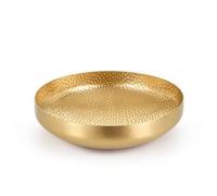 KiBcsLic Plat Service avec Finition Dorée Texturé Plat Service Rond Métallique Assiette Acier Inoxydable pour Restaurant, Doré, 28CM