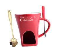 KiBcsLic Pot à Fondue Chocolat Ensemble de Fondue Fromage Mug Fondue Chauffant avec Fourchette et Cuillère En Céramique Adapté Aux Tables de Réunion Pâtisserie, Rouge